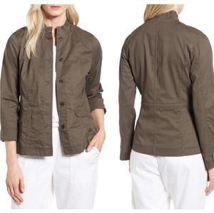 Eileen Fisher ruffle collar cotton tencel utility jacket In gray size Large